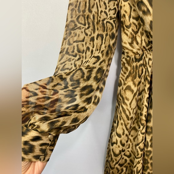 NWT-Express Cheetah V neck Cinch waist tie back Dress SM - Picture 5 of 12